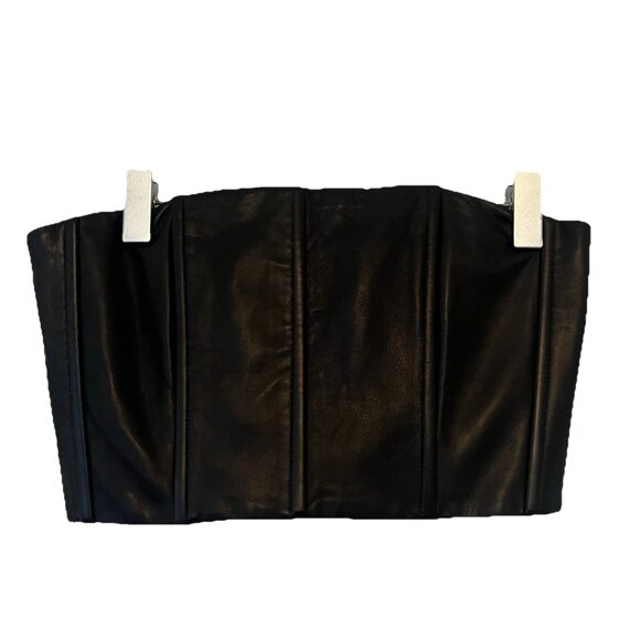 Alice + Olivia Tops - Alice + Olivia Top 2 Womens New $348 Black Lamb Leather Bandeau Zip Crop Corset